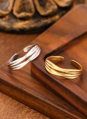 欧美简约几何镀金女士戒指