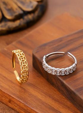 钛钢铜钱戒指男女中国风对戒