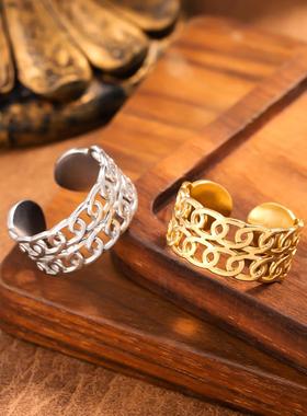 欧美风双层链条可调戒指