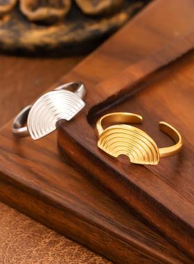 几何半圆不锈钢开口戒指