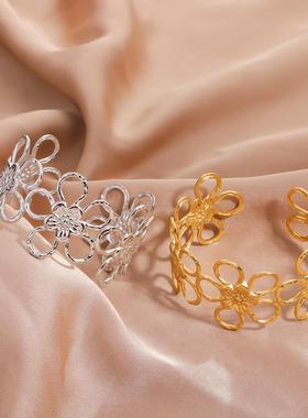 复古花朵镂空金戒指手镯