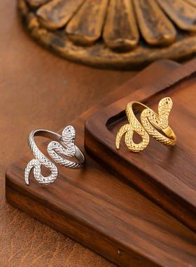 欧美风蛇形可调不锈钢戒指