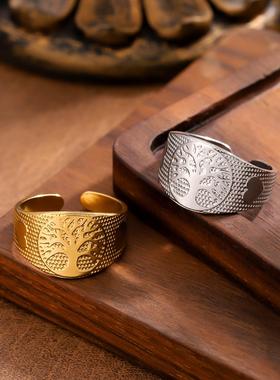 欧美简约凹凸纹理不锈钢戒