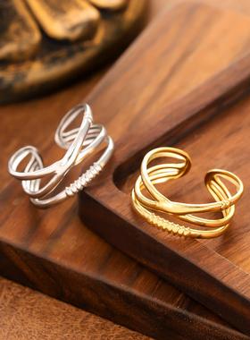 欧美风18K镀金交叉戒指女