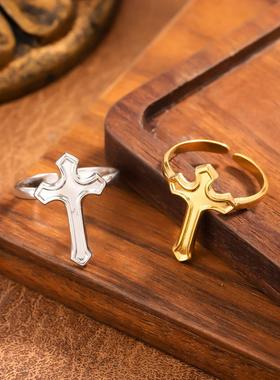 法式轻奢不锈钢十字戒指