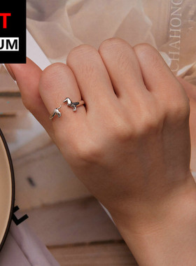 跨境百搭饰品纯银s925腊肠狗开口戒指 简约可爱萌趣素银小狗指环