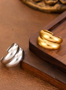 欧美时尚18k镜面开口指环