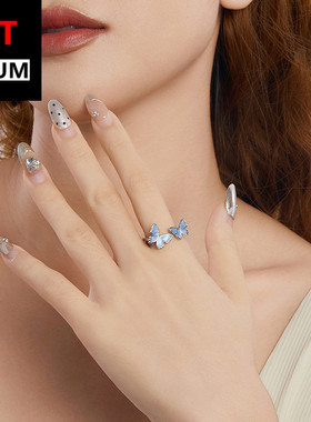 饰品跨境森系优雅蝴蝶开口戒可调节戒指s925纯银百搭饰品手饰女