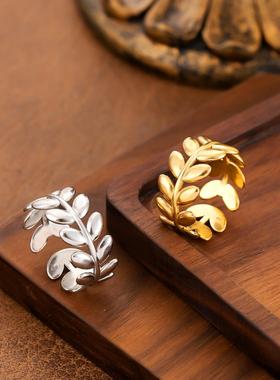 18K镀金银杏叶嘻哈戒指