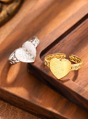 钛钢爱心戒指男女时尚百搭款