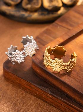 欧美时尚花朵戒指百搭开口款