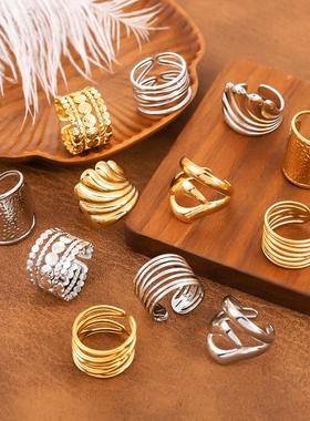 欧美ins风钛钢轻奢镀金戒指