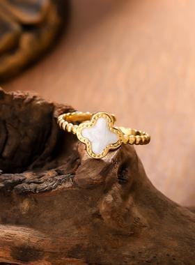 四叶草戒指女简约可调节指环