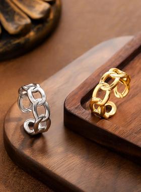 冷淡风几何链条镀金女戒