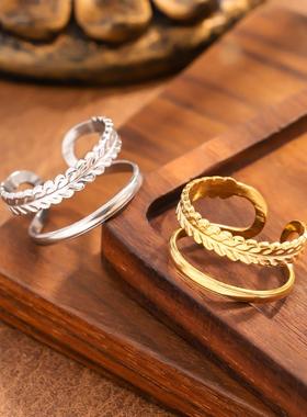 简约双层不锈钢开口钛钢戒指