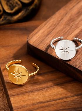 小众设计镀金八芒星女戒