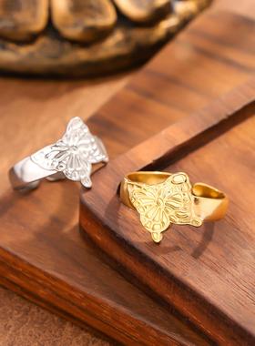 法式复古蝴蝶结钛钢戒指女