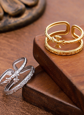 欧美复古钛钢戒指18K金镂空