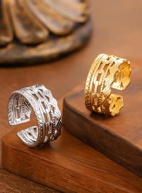 轻奢金色镂空链条菱形戒指