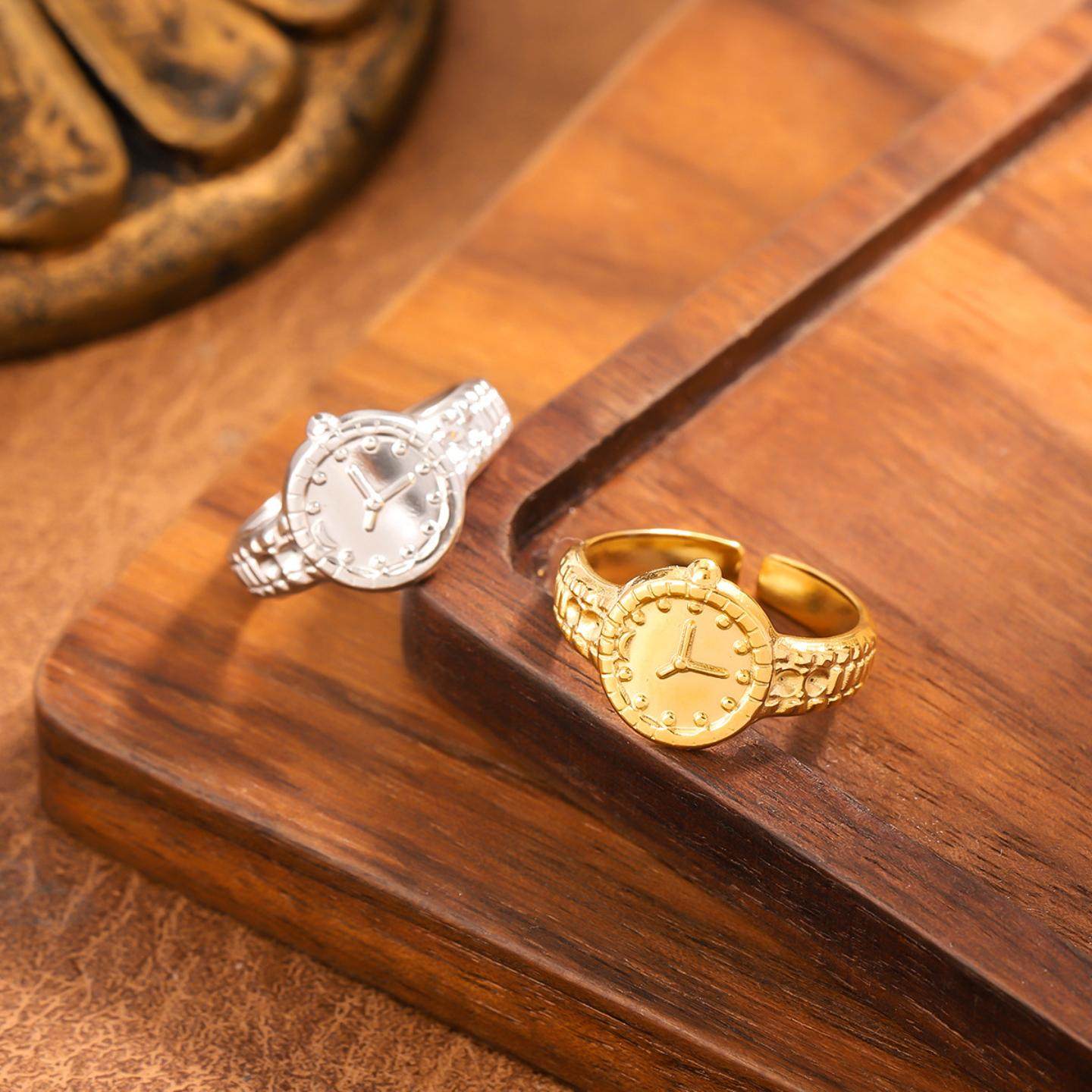 轻奢小金手表戒指情侣食指戒