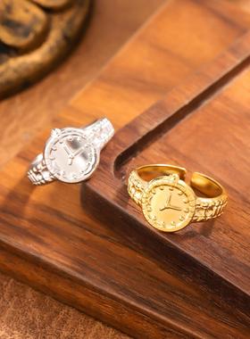 轻奢小金手表戒指情侣食指戒