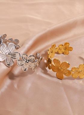 欧美轻奢不锈钢花朵配饰套装