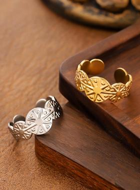 欧美风五角星开口戒指女钛钢指环