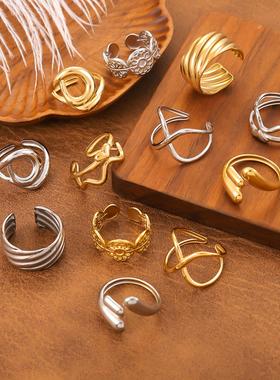 欧美简约不锈钢爱心开口戒指