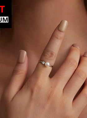 百搭时尚天然珍珠莫桑石戒指s925纯银镀白金指环饰品手饰女通勤