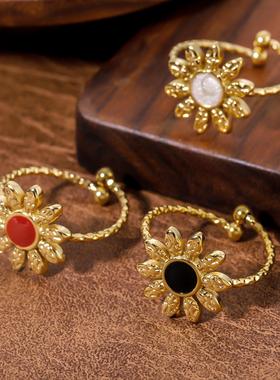 轻奢复古天然石镶嵌开口戒