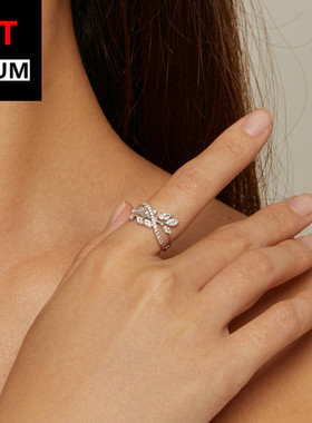 饰品跨境奢华叶子戒指s925纯银镀白金锆石无限循环指环手饰饰品女