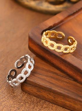 多层链条开口不锈钢女戒
