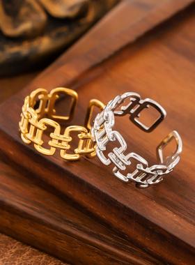 欧美风几何方形镀金女戒