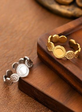 欧美简约钛钢镀金几何戒指