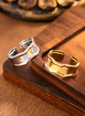 欧美几何交错半圆戒指女款