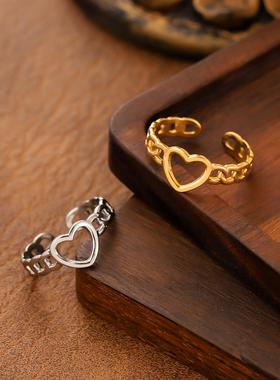 镂空爱心钛钢女士开口戒指