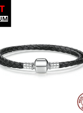 精美绝伦编织皮手链s925纯银扣头