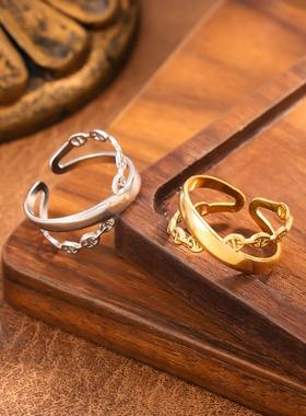 欧美风不锈钢镂空油压戒指