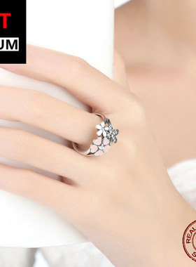 跨境百搭饰品春季爆款樱花戒指s925纯银滴油小雏菊钻戒花朵戒指女