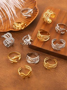 欧美不锈钢几何开口戒指套装