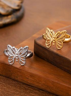 欧美蝴蝶开口戒真金电镀不掉色