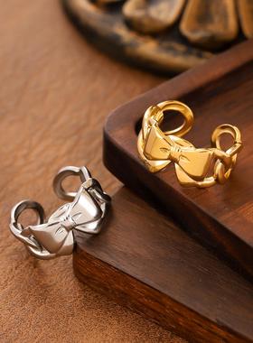 欧美复古蝴蝶结不锈钢戒指