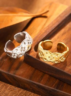 ins风钛钢镀金不规则女戒