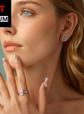 百搭新款俏皮粉色方形开口戒可调节s925纯银爱心戒指女百搭饰品