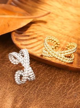 欧美嘻哈风X交叉镀金女戒