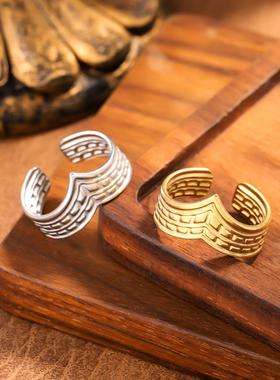 欧美钛钢V字镀金可调戒指