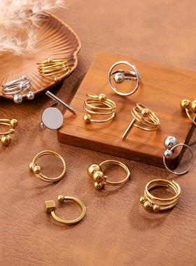 ins风钛钢几何球戒指女款