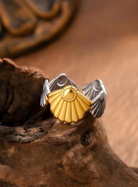 复古双拼色海洋戒指女轻奢指环