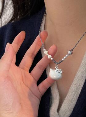 凯蒂猫纯银小众设计锁骨链