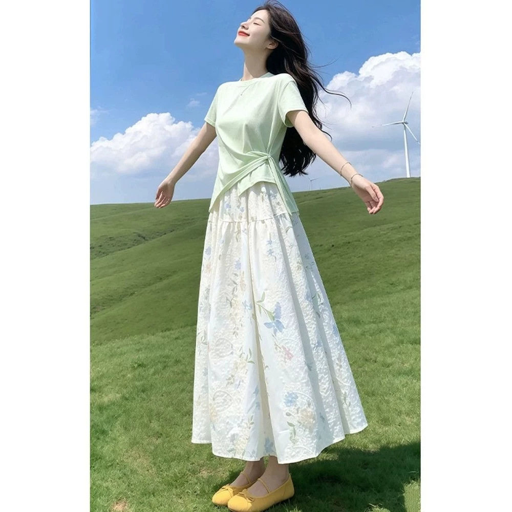 夏装微胖法式减龄两件套连衣裙